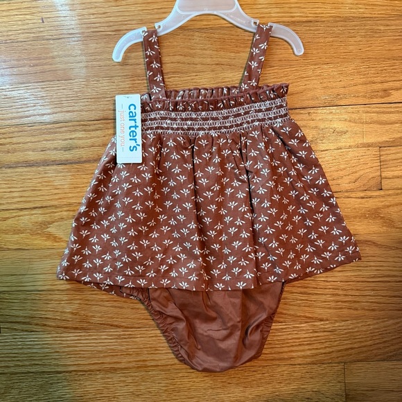 Carter's Girls 18 Months Brown Floral Print Smocked Top Sleeveless Summer Romper - Picture 4 of 5